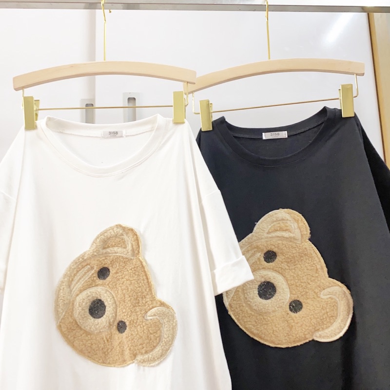 Áo phông 3158 studio1996  nam nữ form rộng chất cotton in hình gấu thêuu