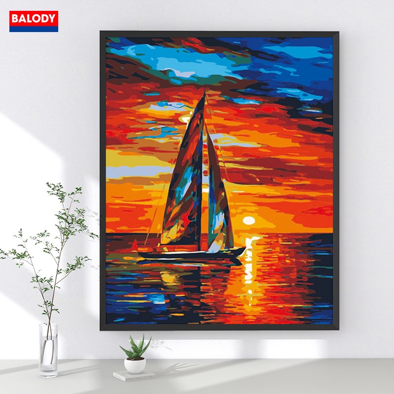 Tranh Sơn dầu Số hóa chủ đề Phong cảnh Biển, Thiên nhiên đẹp có khung BALODY 40x50cm treo tường