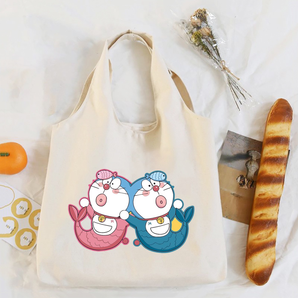 Túi Xách Vải canvas Cỡ Lớn In Hình doraemon Dễ Thương Cho Nữ