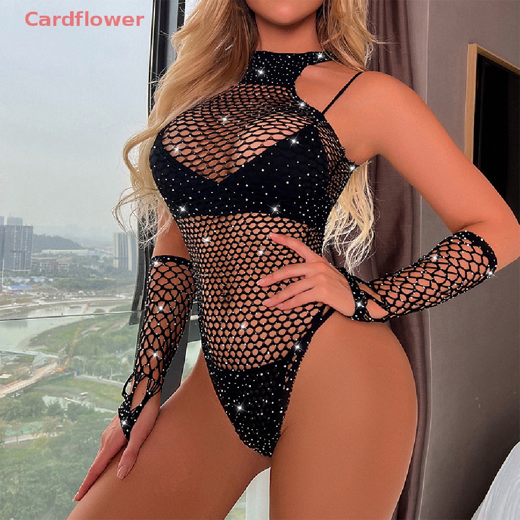 1 Bộ Áo Liền Quần Phối Lưới Đính Đá Ôm Dáng Quyến Rũ Cho Nữ Mới