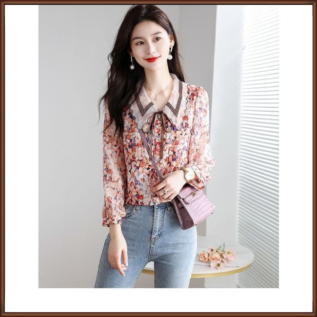 Áo Sơ Mi Chiffon Tay Dài Dáng Rộng In Họa Tiết Hoa Thanh Lịch Thời Trang Cho Nữ