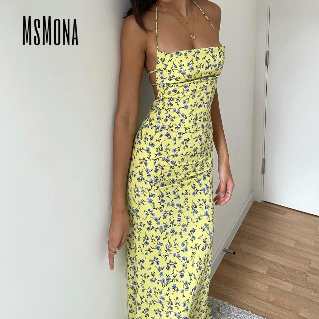 Đầm Hai Dây Hở Lưng Dáng Ôm In Họa Tiết Hoa Thời Trang 2023 Cho Nữ