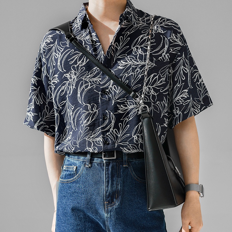 INCERUN Áo Sơ Mi Tay Ngắn Dáng Rộng Thời Trang Đi Biển Trẻ Trung Cho Nam