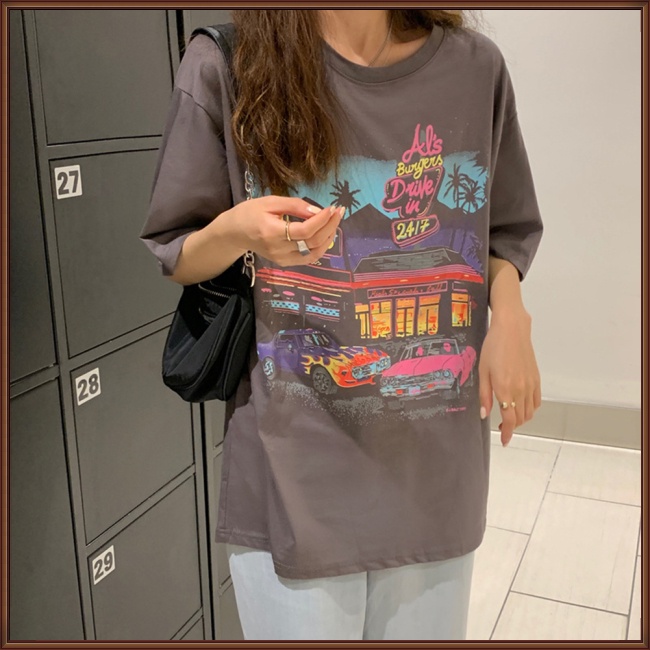 Áo Thun Cotton Tay Ngắn Cổ Tròn In Họa Tiết Đơn Giản Thời Trang Cho Nữ