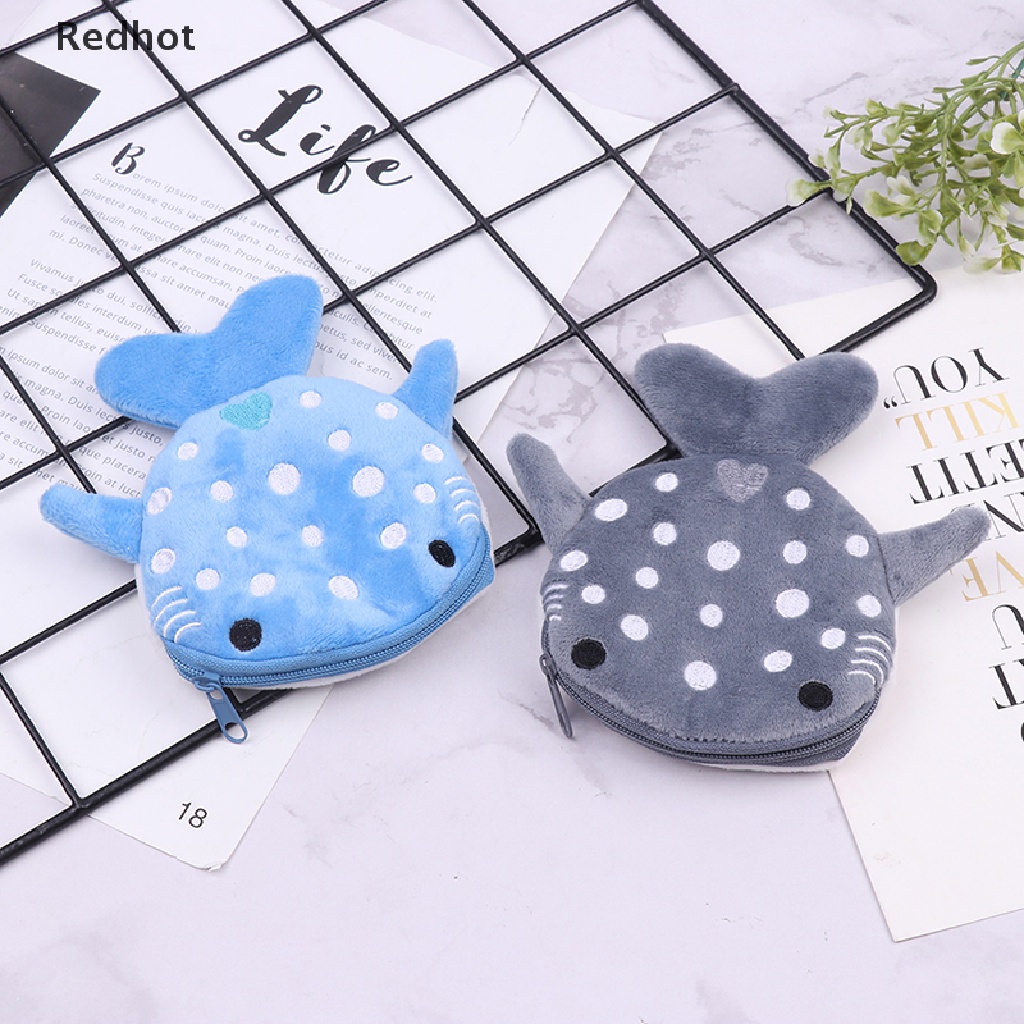 &lt; Redhot &gt; Ví Đựng Tiền Xu Hình Cá Mập Nhồi Bông Có Khóa Kéo Dễ Thương Cho Bé
