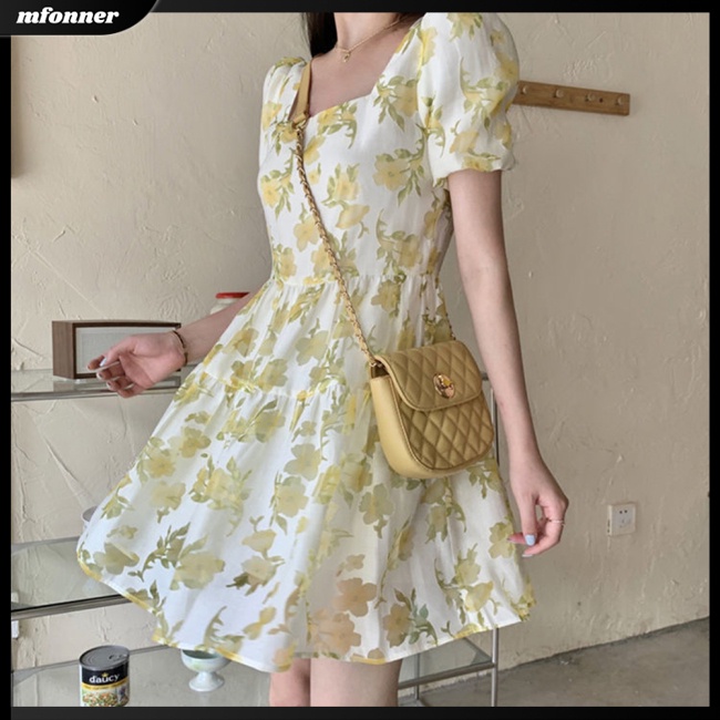 Đầm Chữ A Tay Ngắn Cổ Thuyền Họa Tiết Hoa Phong Cách Pháp Ngọt Ngào Thời Trang Mùa Hè Cho Nữ