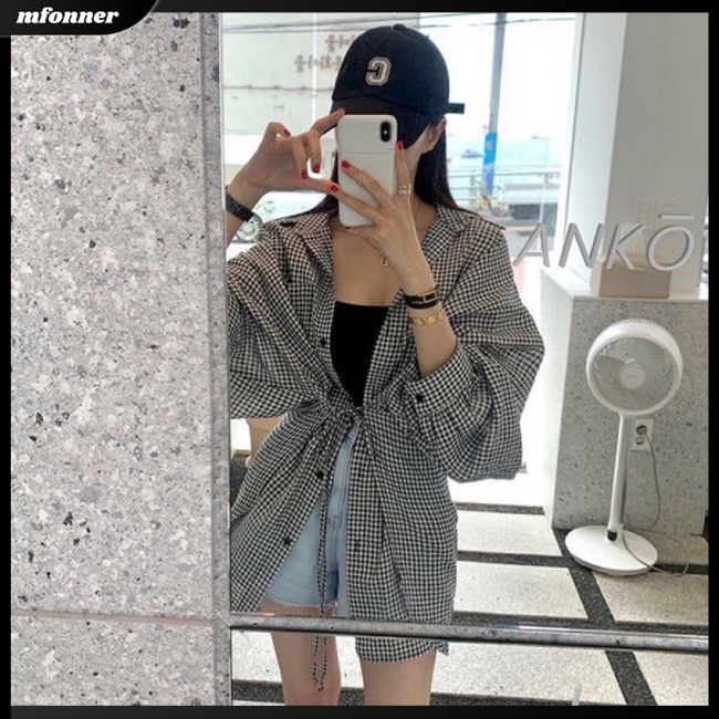 Áo Sơ Mi Caro Tay Dài Dáng Rộng Trẻ Trung Hợp Thời Trang Cho Bạn Gái