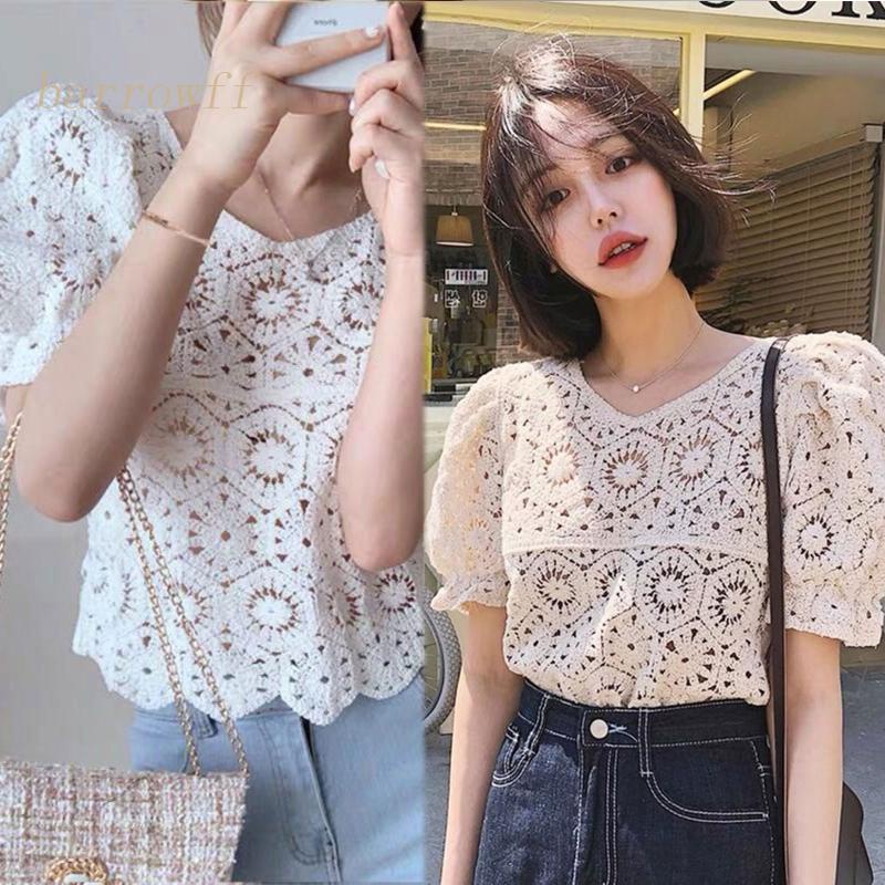 Áo Croptop Dệt Kim Tay Lỡ Cổ Chữ V Thời Trang Mùa Hè Cho Nữ
