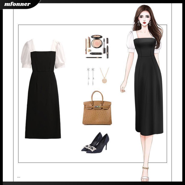 Đầm Midi Tay Ngắn Phồng Cổ Vuông Dáng Ôm Plus Size Cho Nữ