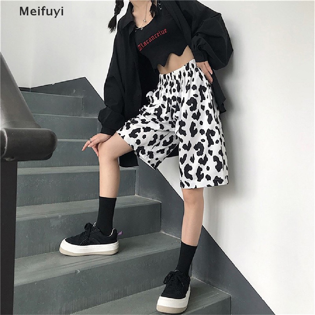 [Meifuyi] Quần Short Lưng Thun Co Giãn In Họa Tiết Cơ Bản Đường Phố Dành Cho Nữ