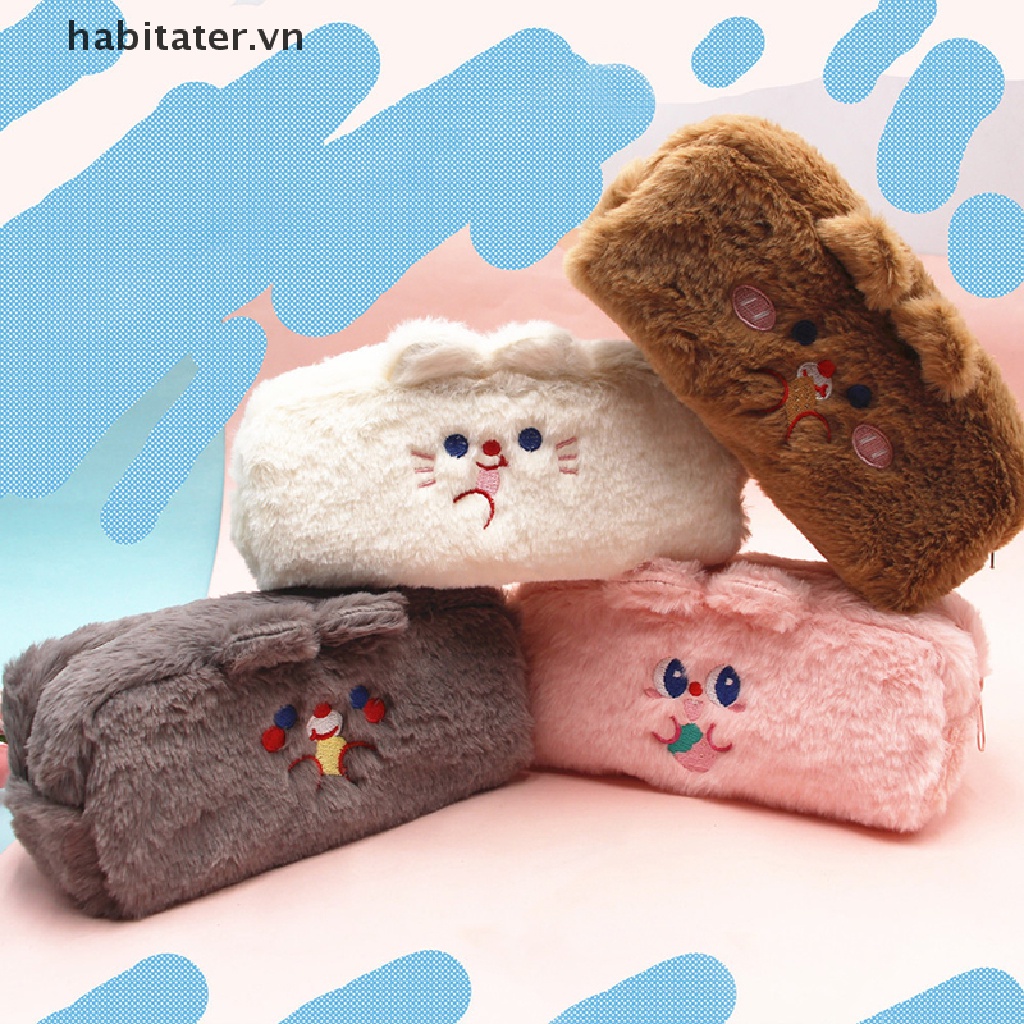 Túi Đựng Bút Phối Lông Sức Chứa Lớn Dễ Thương Cho Nữ