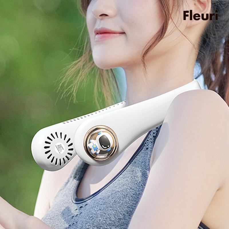 Quạt Làm Mát Đeo Cổ Cá Nhân Màu Trắng Nhỏ Gọn Dành Cho Bạn Nữ Hoạt Động Ngoài Trời