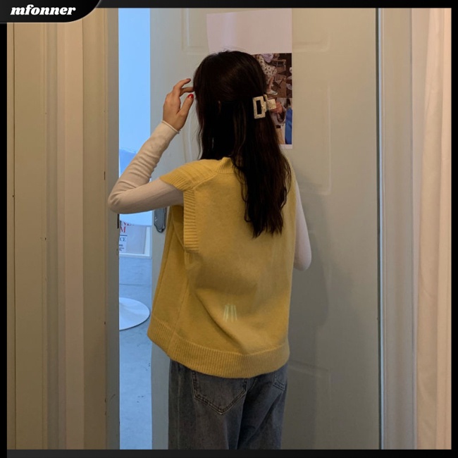 Áo Dệt Kim Sát Nách Dáng Rộng Cổ Chữ V Màu Sắc Retro Dành Cho Nữ