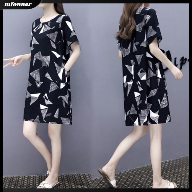 Đầm Dài Cổ Tròn Dáng Rộng Che Bụng Thời Trang Cho Nữ