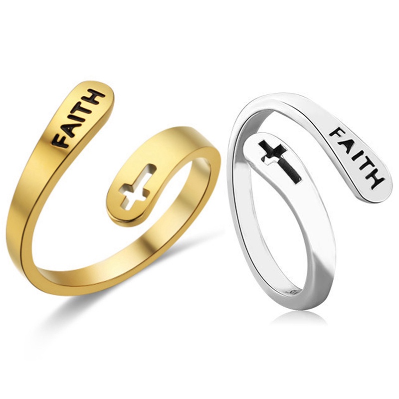 Nhẫn Thép Không Gỉ Khắc Chữ Thập Cổ Điển Có Thể Điều Chỉnh Kích Cỡ