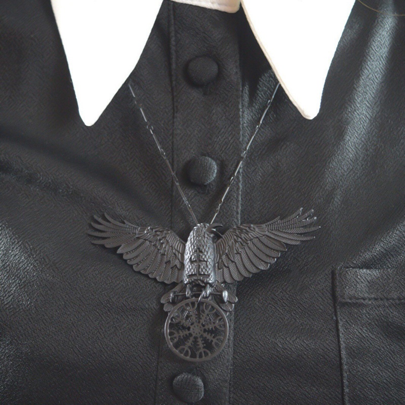 Vòng cổ Đen Mặt Hình Cánh Quạ Phong Cách Gothic Punk Cổ Điển Cho Nữ