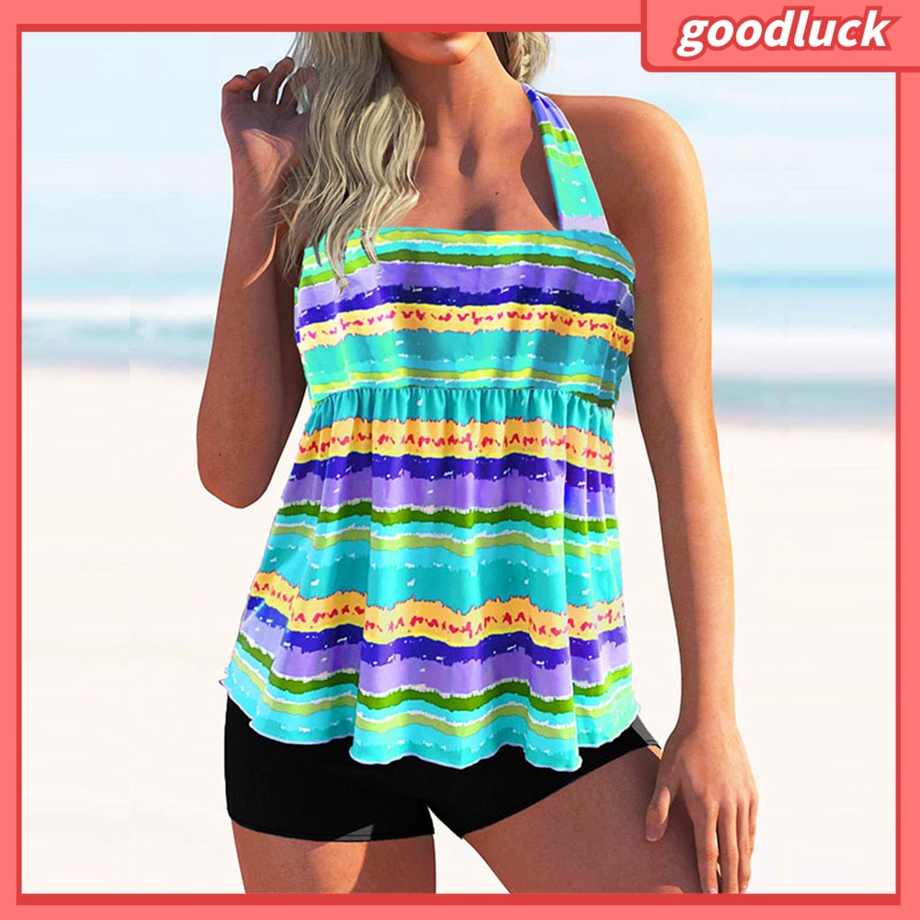 Bộ Đồ Bơi 2 Mảnh Không Tay In Họa Tiết Nhiều Màu Sắc Có Dây Cột Dành Cho Nữ