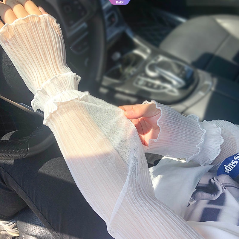 Găng Tay Dài Hở Ngón Chống Nắng Và Tia UV Phối Ren Lưới Mỏng Thoáng Khí Thời Trang Mùa Hè Cho Nữ