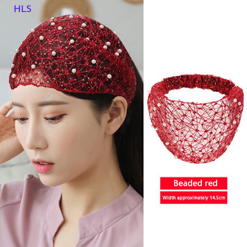 Băng Đô Cài Tóc Phối Lưới Thoáng Khí Đính Hạt Ngọc Trai Thời Trang
