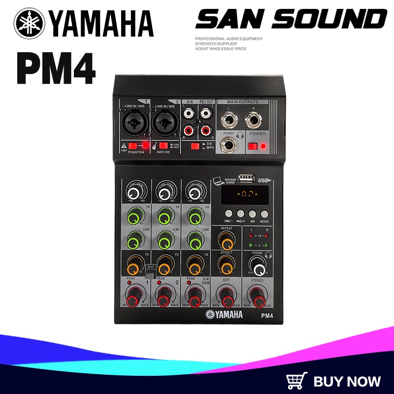 mixer YAMAHA PM4 4 channel bàn mini Bluetooth Tích hợp vang cơ lai số reverb rẻ vỏ kim loại Điều chỉnh độc lập các tham