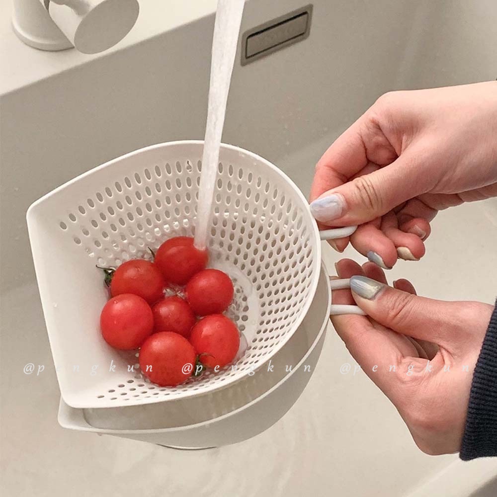 Rổ Rửa Trái Cây Hai Tầng Mini Màu Xám Đơn Giản Đa Năng Phong Cách Nhật Bản