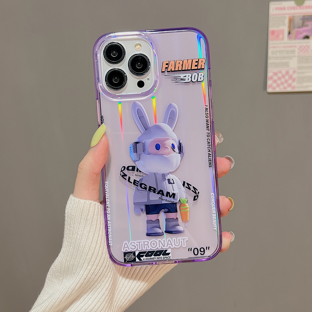 Ốp Điện Thoại tpu Dẻo Màu Laser Họa Tiết Hoạt Hình Chú Thỏ &amp; Chữ Ape Cho iPhone 11 12 13 14 PRO Max