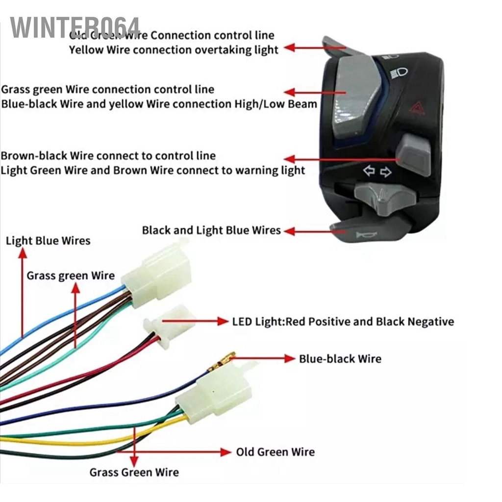 Winter064 Nút điều khiển công tắc tay lái xe máy 22mm Chống nước phổ biến cho đèn báo rẽ