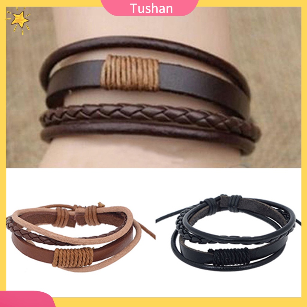 Vòng Tay Da Bện 4 Lớp Handmade Thời Trang Cho Nam Nữ