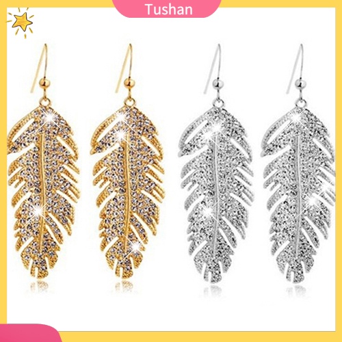 Bông Tai Hình Lông Vũ Đính Đá Bằng Hợp Kim Phong Cách Boho Cổ Điển Dành Cho Nữ