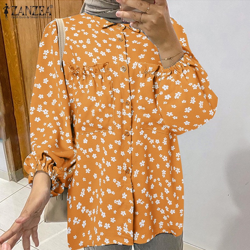 Zanzea Áo Sơ Mi Tay Phồng Họa Tiết Hoa Thời Trang Cho Phụ Nữ Hồi Giáo