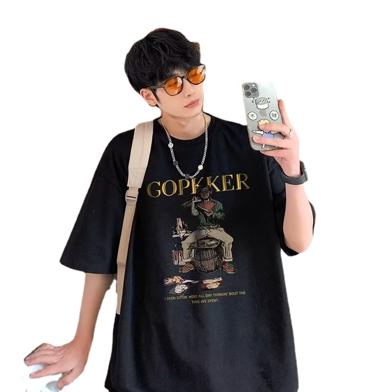 Áo Thun Nam Cổ Tròn Dáng Rộng In Chữ Phong Cách hip hop Hàn Quốc Cỡ M-5XL