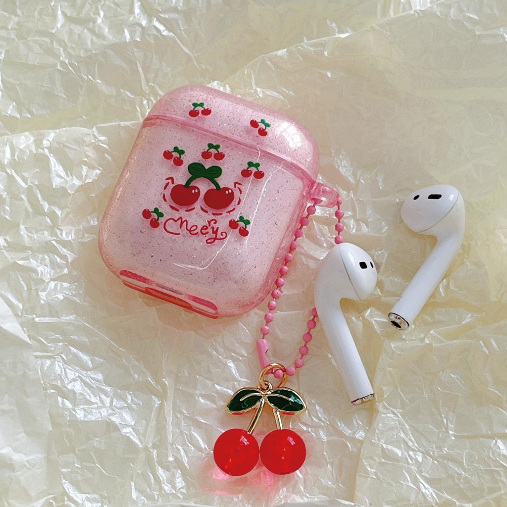 Vỏ Bảo Vệ Hộp Đựng Tai Nghe Airpods 1 2 3 Pro2 2022 Kết Nối Bluetooth Không Dây Bằng Silicon Tpu Mềm Trong Suốt Hình Trái Cherry Lấp Lánh