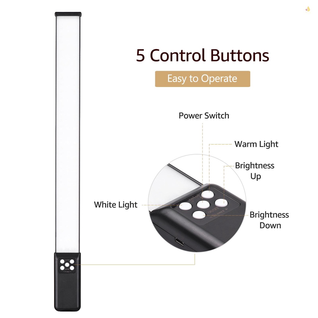 Đèn LED Chụp Ảnh Andoer 3000K-5700K CRI95 Cầm Tay Siêu Nhẹ Có Thể Sạc Lại Kèm Túi Đựng Cáp Sạc USB