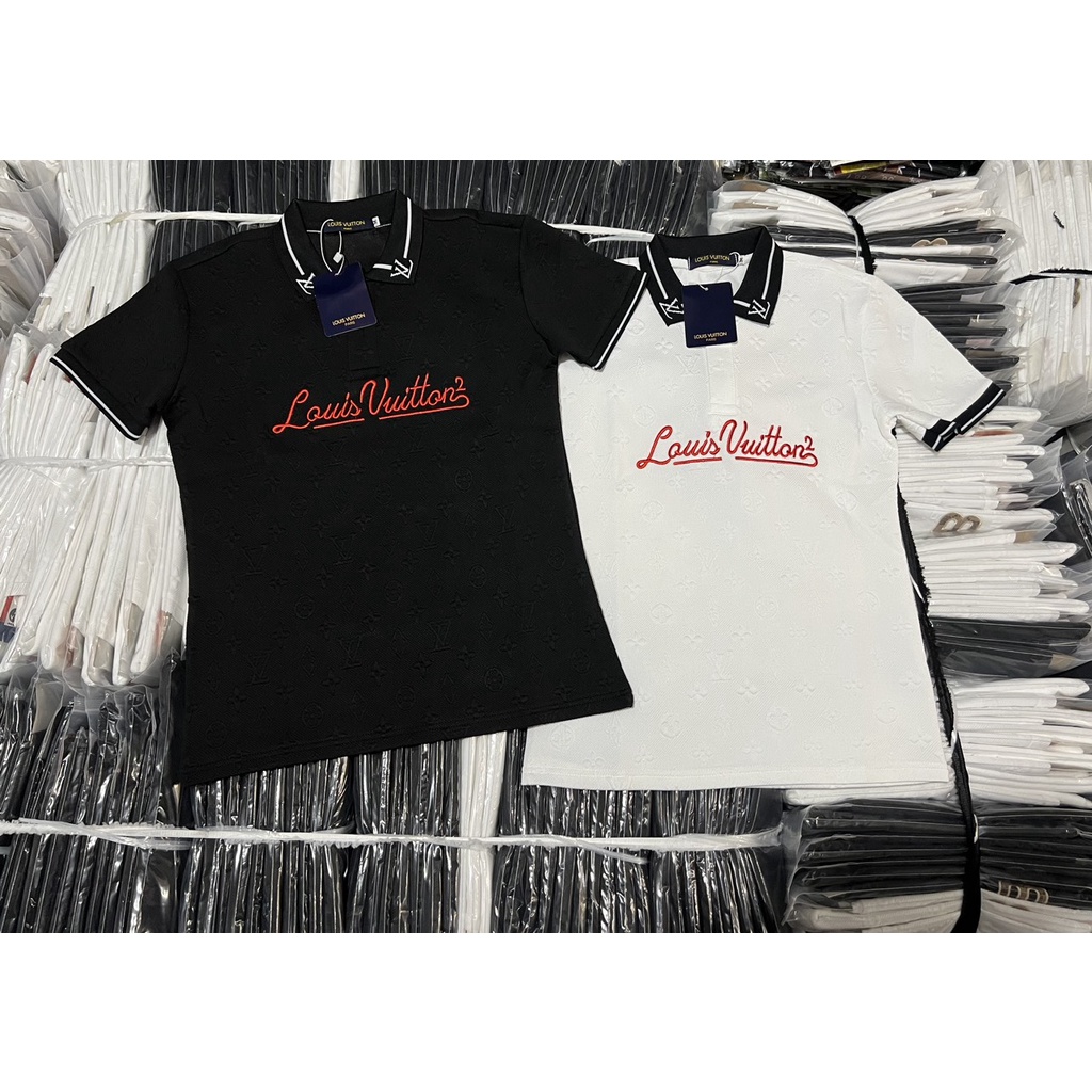 Áo Thun Nam Tay Ngắn Dập Vân Nổi Hoa Văn Thêu Chữ Lois, Chất Thun Cotton