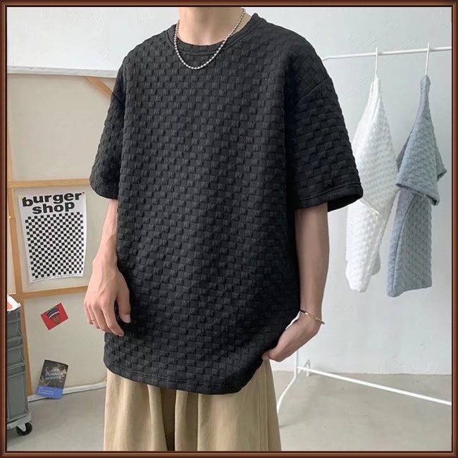 Áo Thun Tay Lỡ Cổ Tròn Màu Trơn Thời Trang Cho Nam