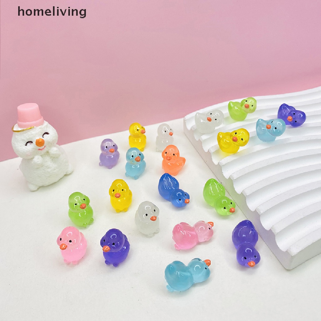 Bộ 5 Tượng Vịt Hoạt Hình Bằng Nhựa Resin Màu Dạ Quang Dễ Thương Dùng Trang Trí