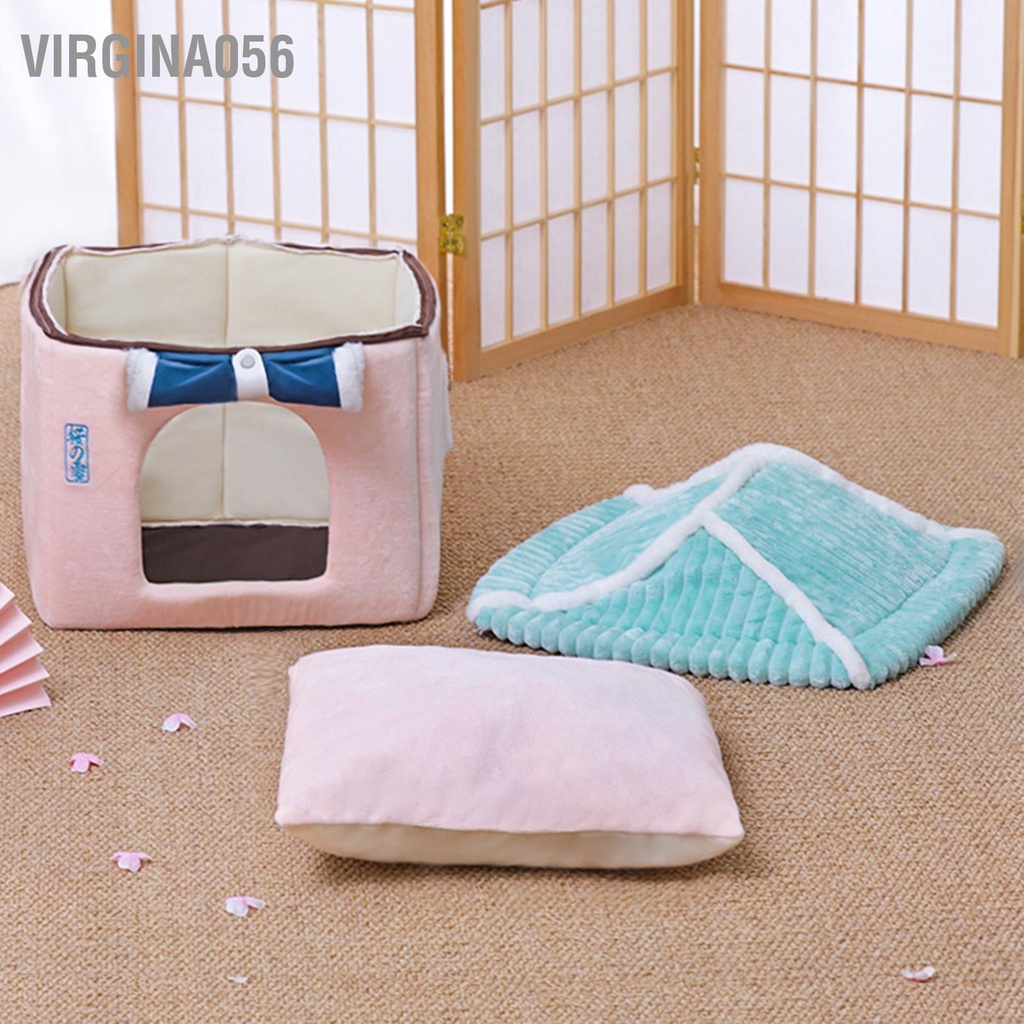 Virgina056 Giường nhà mèo Ấm mềm có thể tháo rời Đệm hình vuông cho thú cưng dành chó thỏ