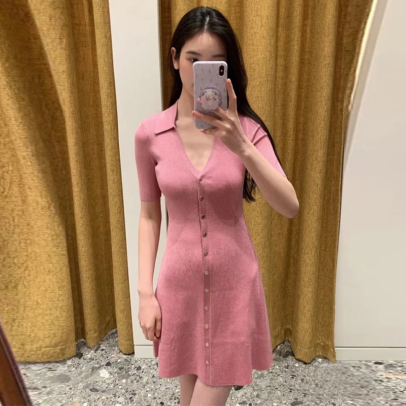 Maje summer new French elegant sweet pink A- line dress short skirt 0057