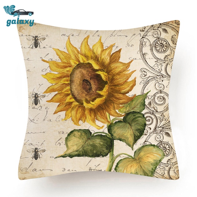 Galaxy Set 4 Vỏ Gối Vải Lanh In Hình Hoa Hướng Dương Trang Trí Lễ Tạ Ơn
