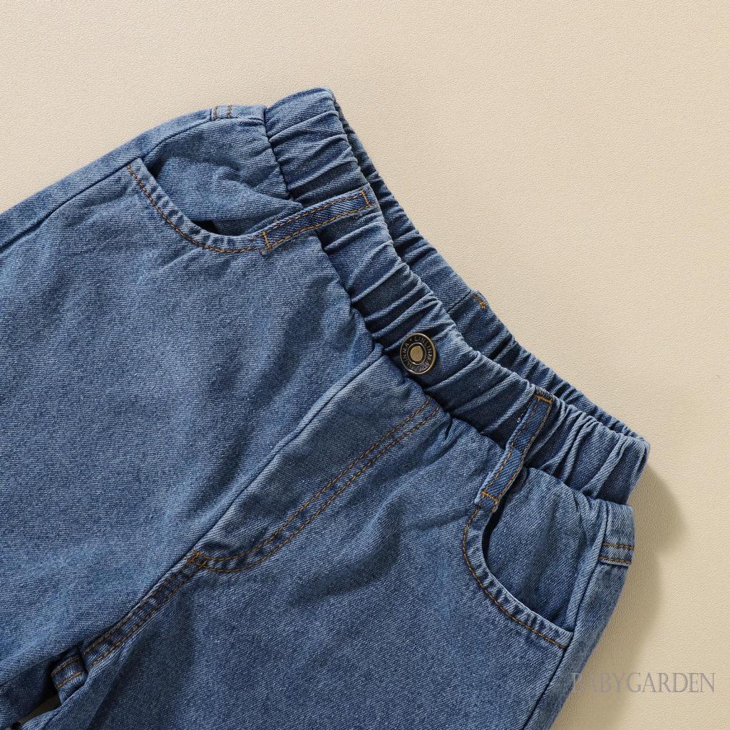 Bộ Áo Ba Lỗ Màu Trơn + Quần Short Denim Co Giãn Thời Trang Mùa Hè Cho Bé Gái 1-6 Tuổi