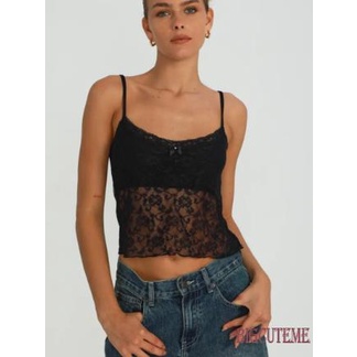 Áo Crop Top Ren Xuyên Thấu Phong Cách Harajuku Dễ Thương Dành Cho Nữ y2k