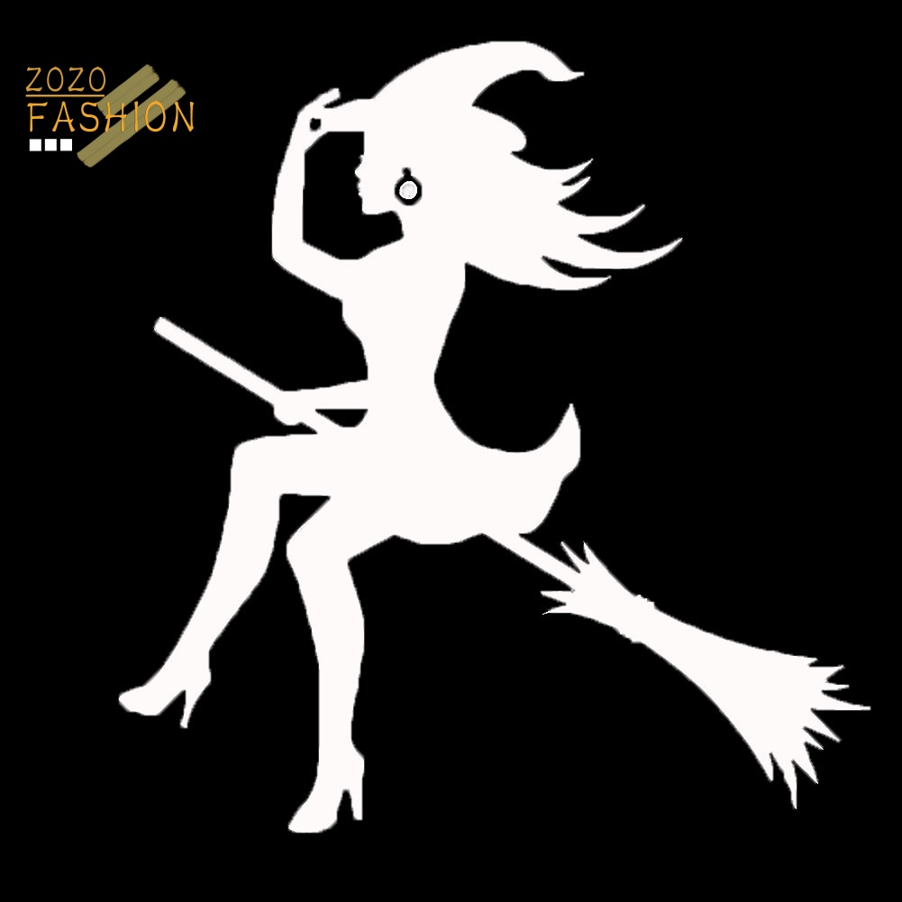 Miếng Dán Trang Trí Xe Hơi Họa Tiết Phù Thủy Và Chổi Phản Quang Vui Nhộn