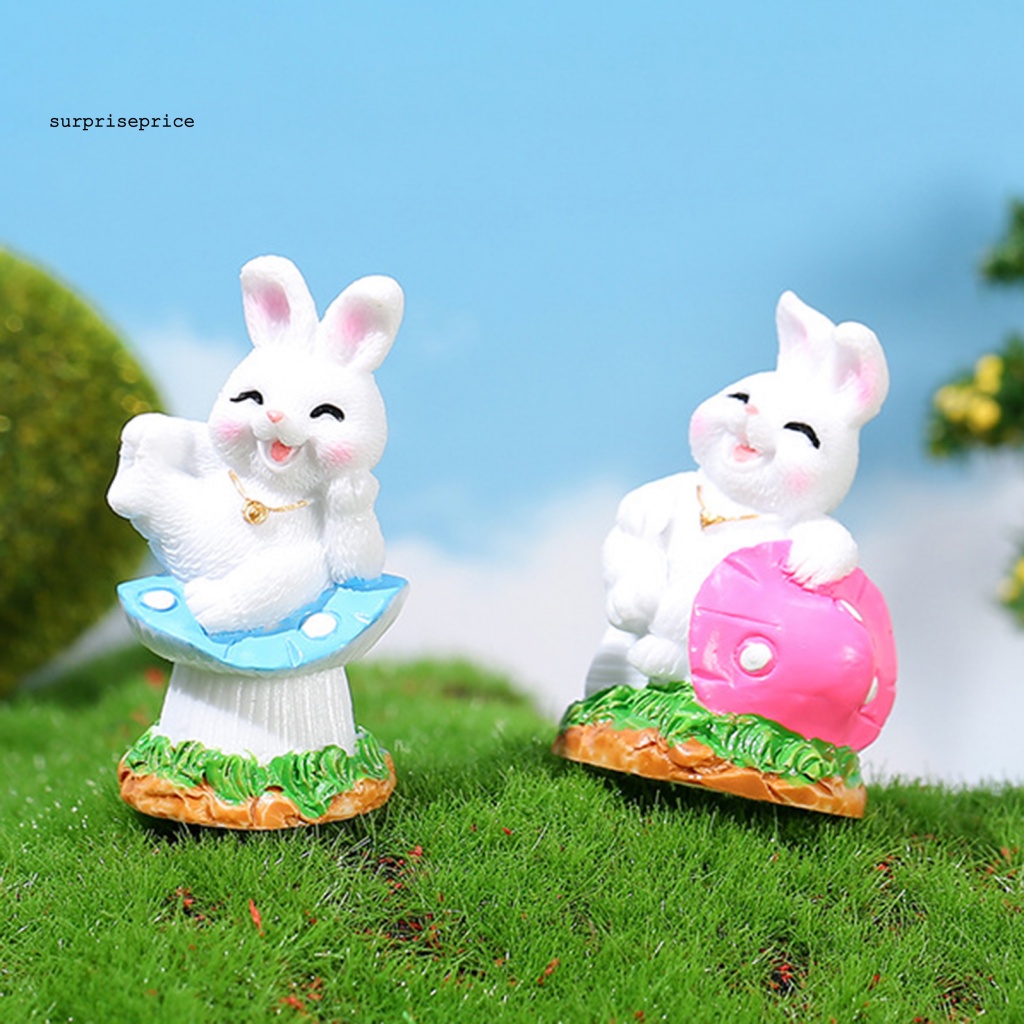 Set 4 Đồ trang trí Thỏ Bunny Mini Bằng Nhựa Resin Trang Trí Phòng Khách / Bàn Làm Việc