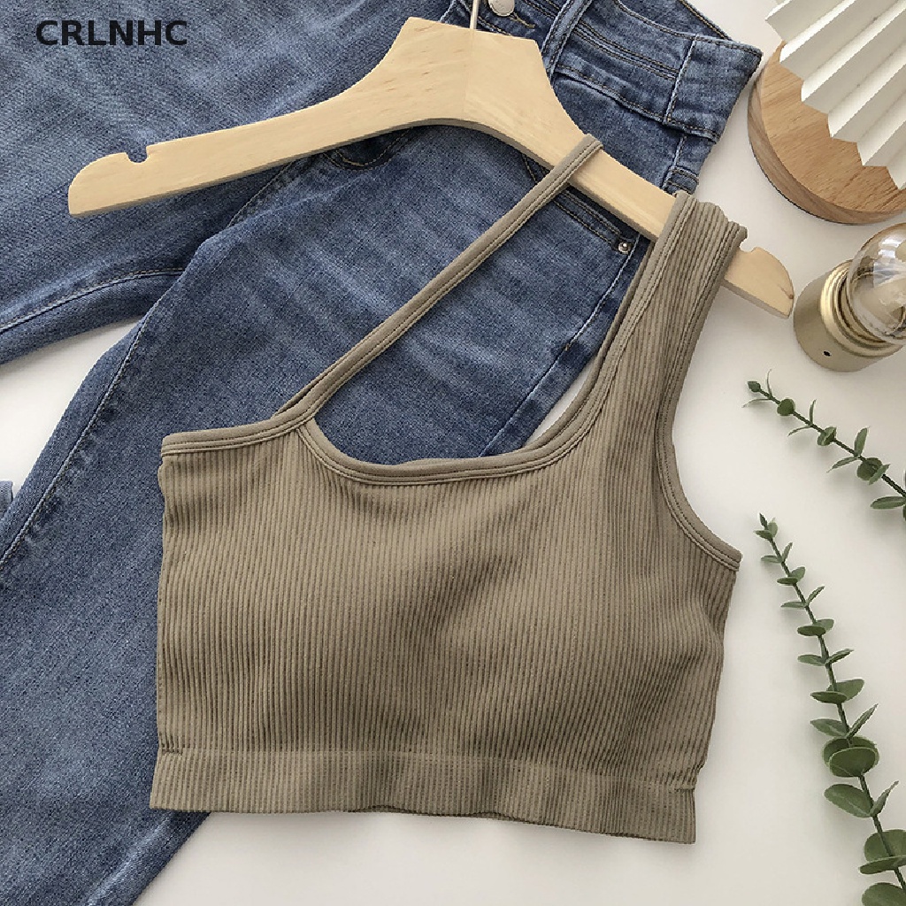 Áo hai dây CRLNHC lệch vai màu trơn mùa hè gợi cảm cho nữ