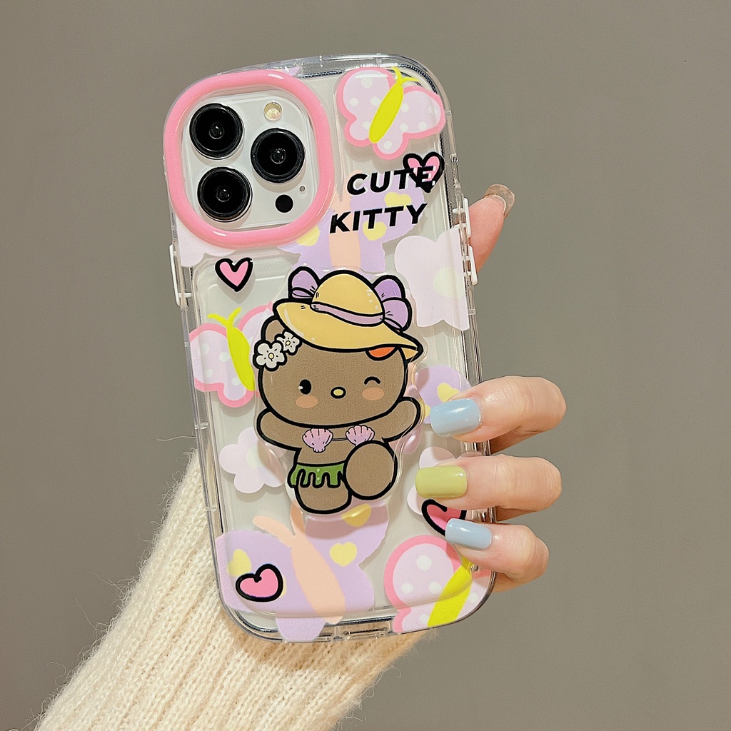 Ốp Điện Thoại TPU Dẻo Trong Suốt Họa Tiết Hoạt Hình Hello Kitty Kèm Giá Đỡ Cho iPhone 14 13 12 11 PRO MAX
