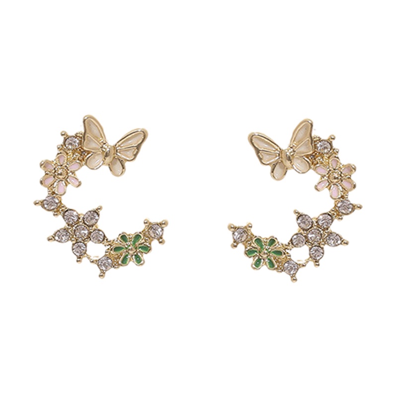 Bông Tai Hình Hoa Bướm Đính Đá Dễ Thương Thanh Lịch Phong Cách Hàn Quốc