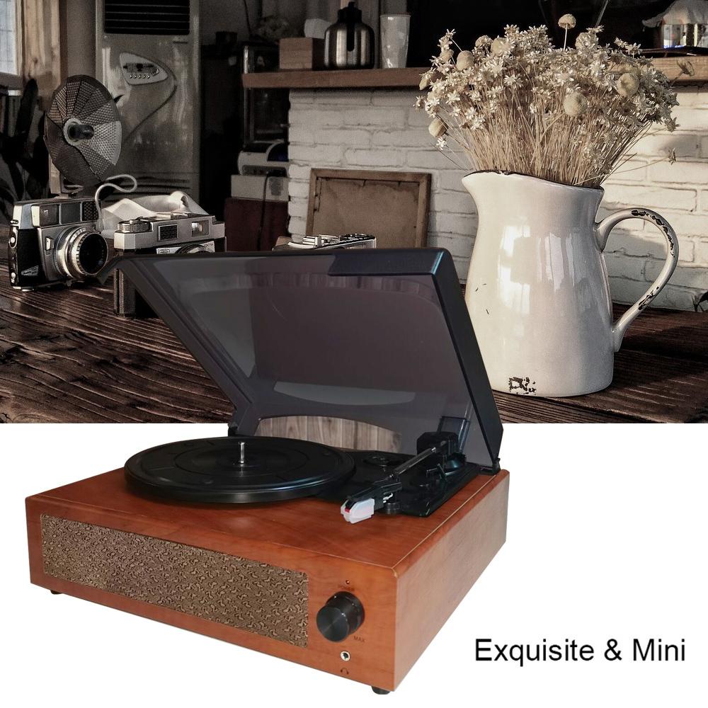 Máy Nghe Nhạc Đĩa Than Vinyl Di Động Cổ Điển Có Thể Xoay Được Kèm Loa Stereo