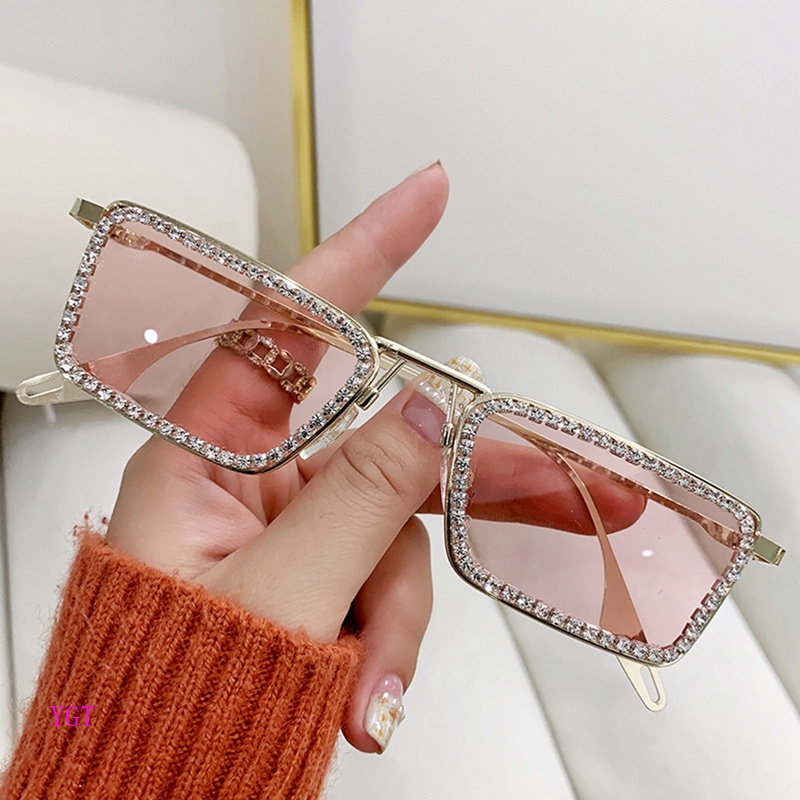 Ygt Kính Mát Gọng Gỗ Nhỏ Hình Oval Đính Kim Cương Giả Lấp Lánh Thời Trang Cho Nam Và Nữ