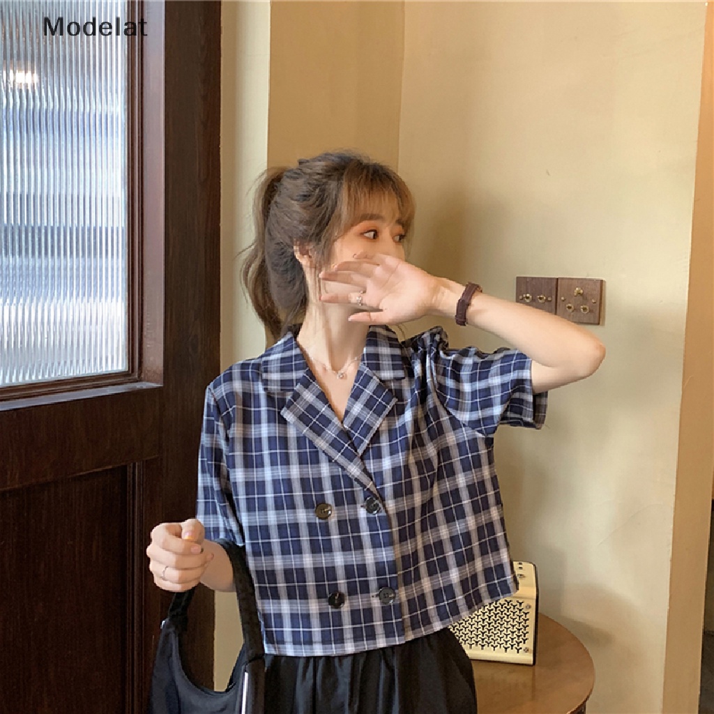 Mfc Áo Khoác Blazers Dáng Rộng Cài Hai Hàng Nút Họa Tiết Caro Phong Cách Vintage Đường Phố Cao Cấp Cho Nữ WTD