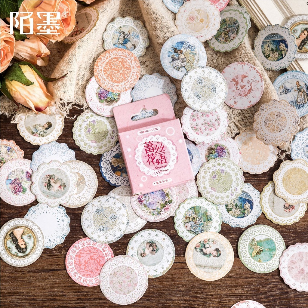 Bộ 45 Miếng Dán Họa Tiết Ren Vintage Trang Trí Sổ Tay